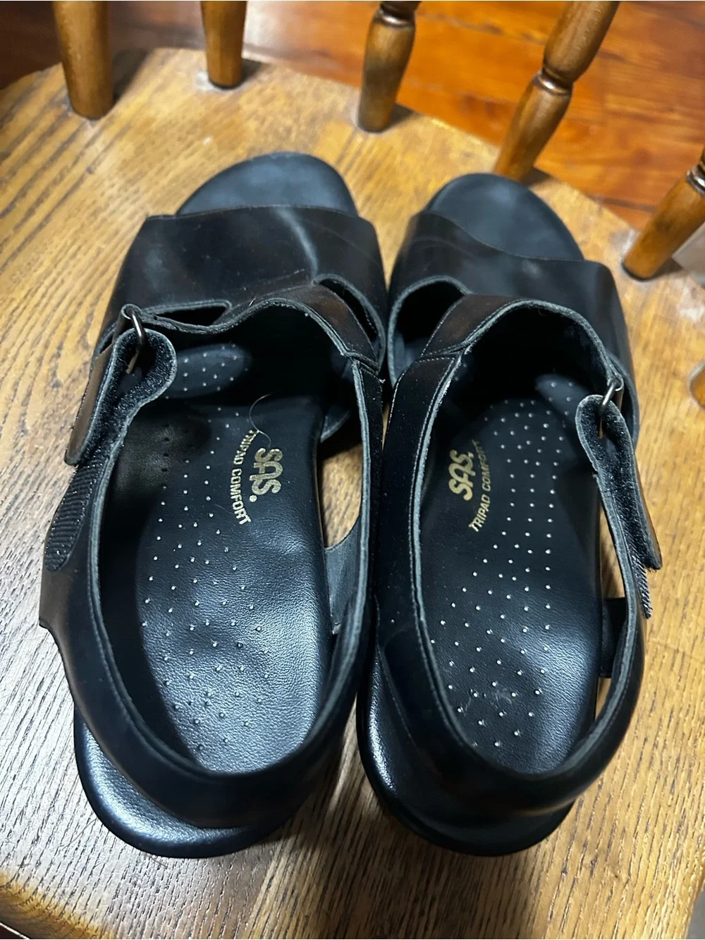 SAS Black Leather Slingback Low Block Heels